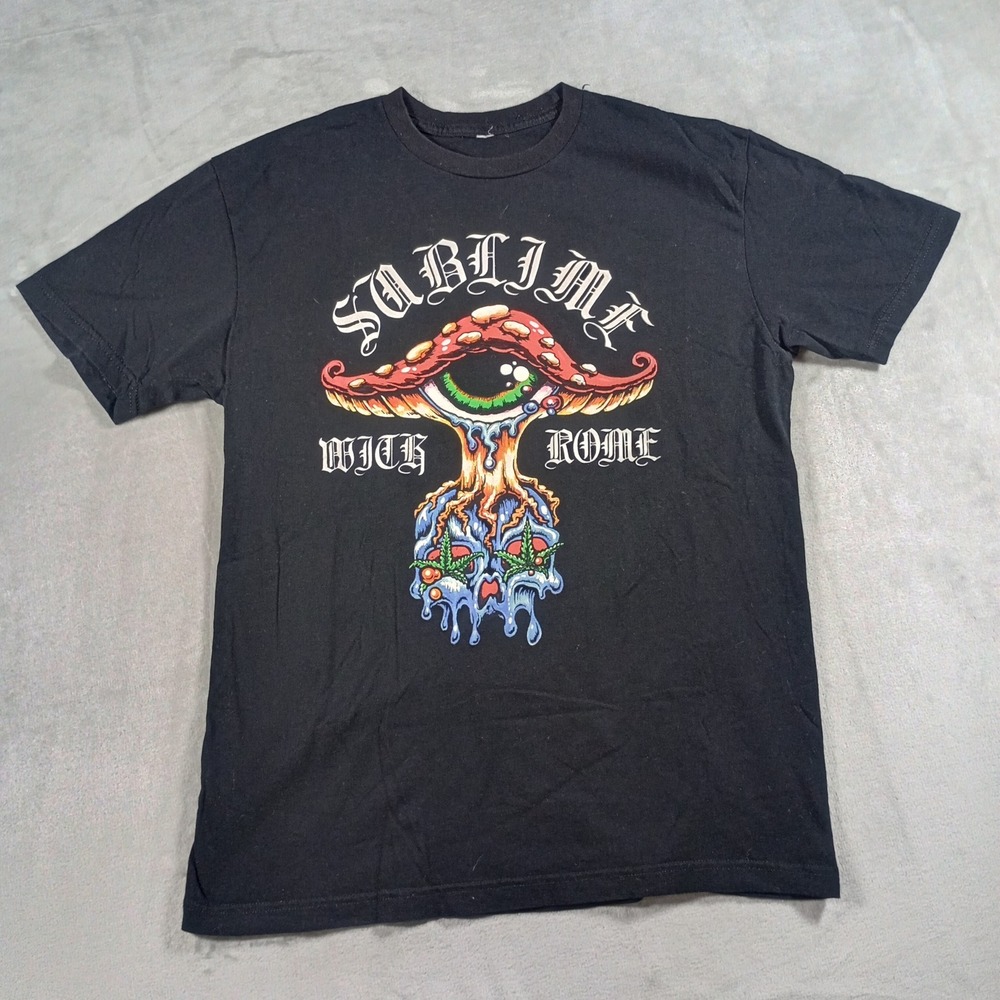 Sublime With Rome T Shirt Mens S Black 2016 Tour Mushroom Skull Band Tee 5380